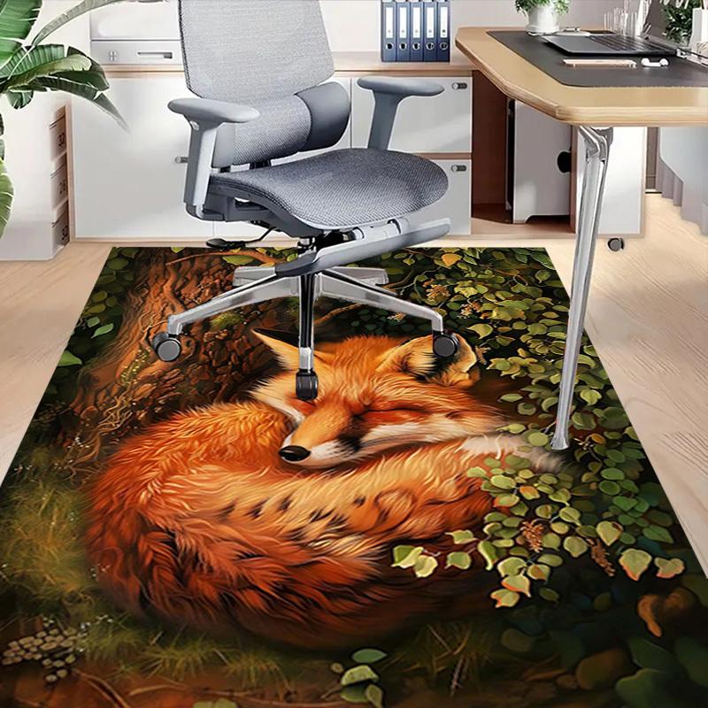 1 Stück Fuchs Wald rutschfester Boden Teppich Kompatibel für Büro & Wohnzimmer & Schlafzimmer & Esszimmer - Flach- Weich & Muster, Lebendige Farben-W251
