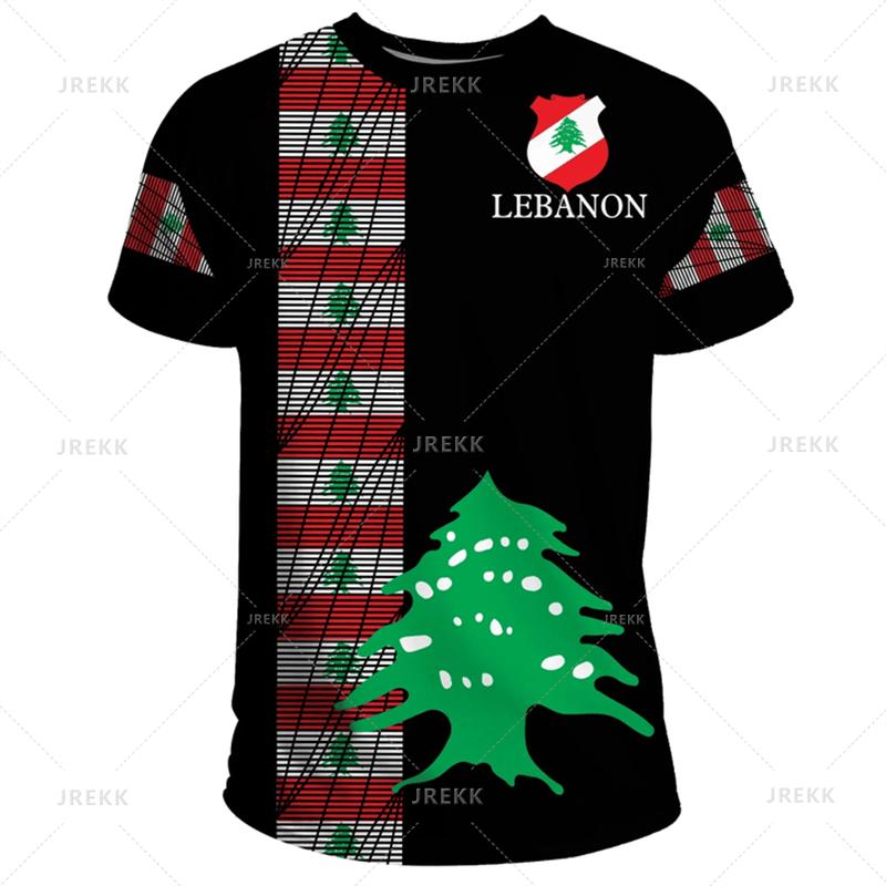 The Republic-of Lebanon Map Flag 3D Print T Shirt Lebanon Coat Of Arms Graphic Tee Shirts Vintage Ethnic Short Sleeves T-shirts