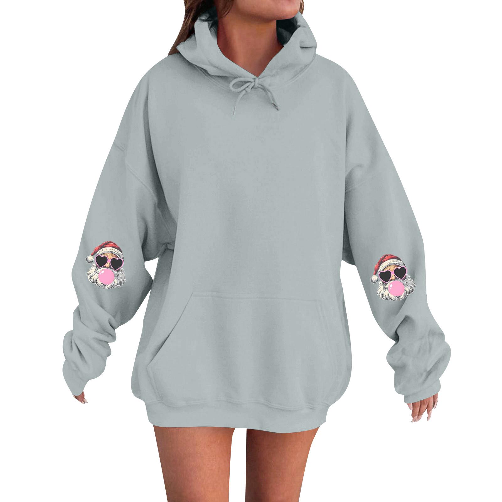 

Женский модный, расслабленный и удобный свитер с круглым вырезом и капюшоном, с длинными рукавами и рождественским принтом, теплый свитер L