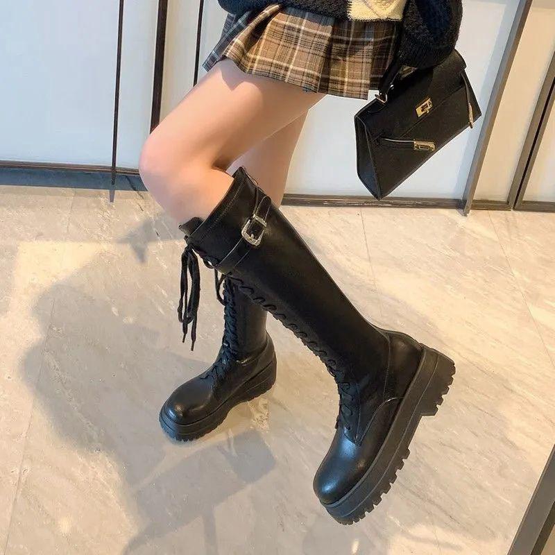 Fashion Long boots for women in summer 2025 autumn new style white thick soled long boots with thick legs and high straps