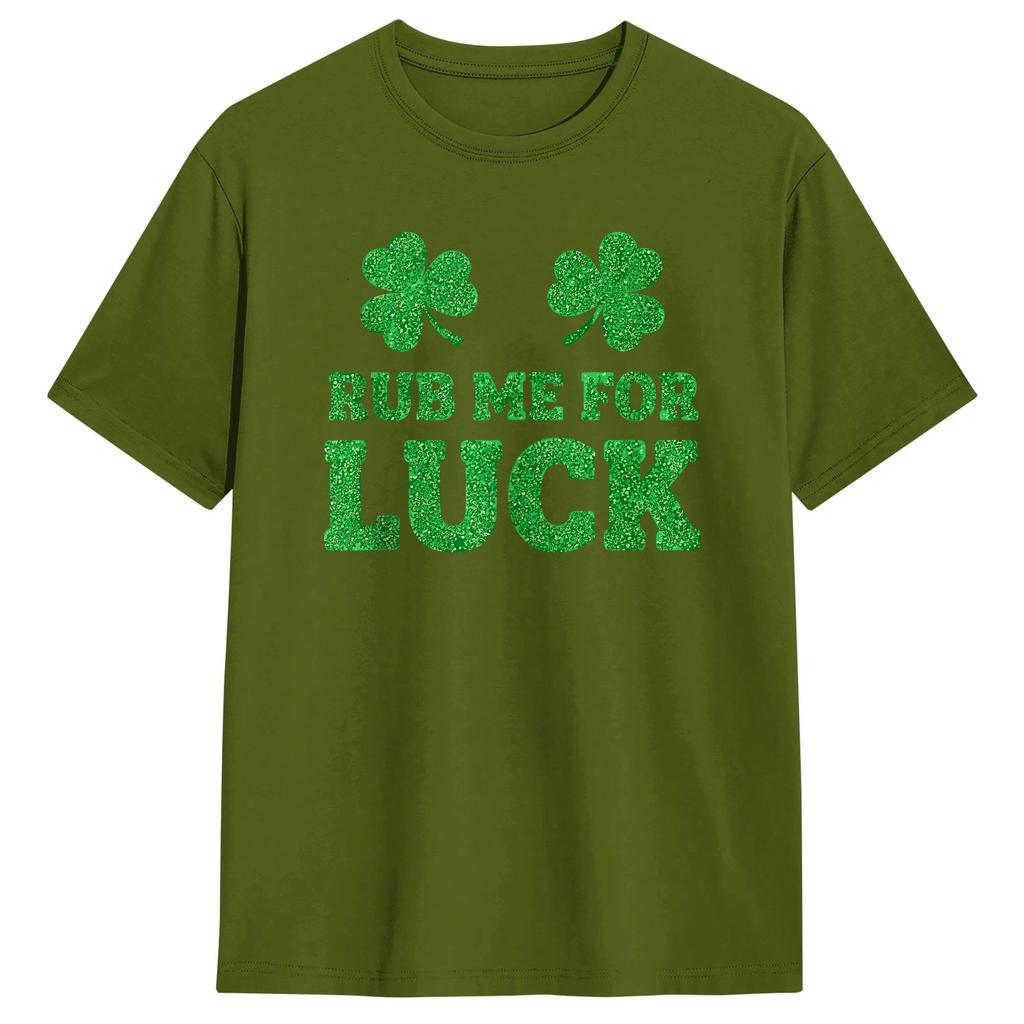 StPatricks Day Rub Me for Luck Shamrocks Shenanigans Mens T Shirts Casual Tees Short Sleeve TShirts Cotton Printed Clothing