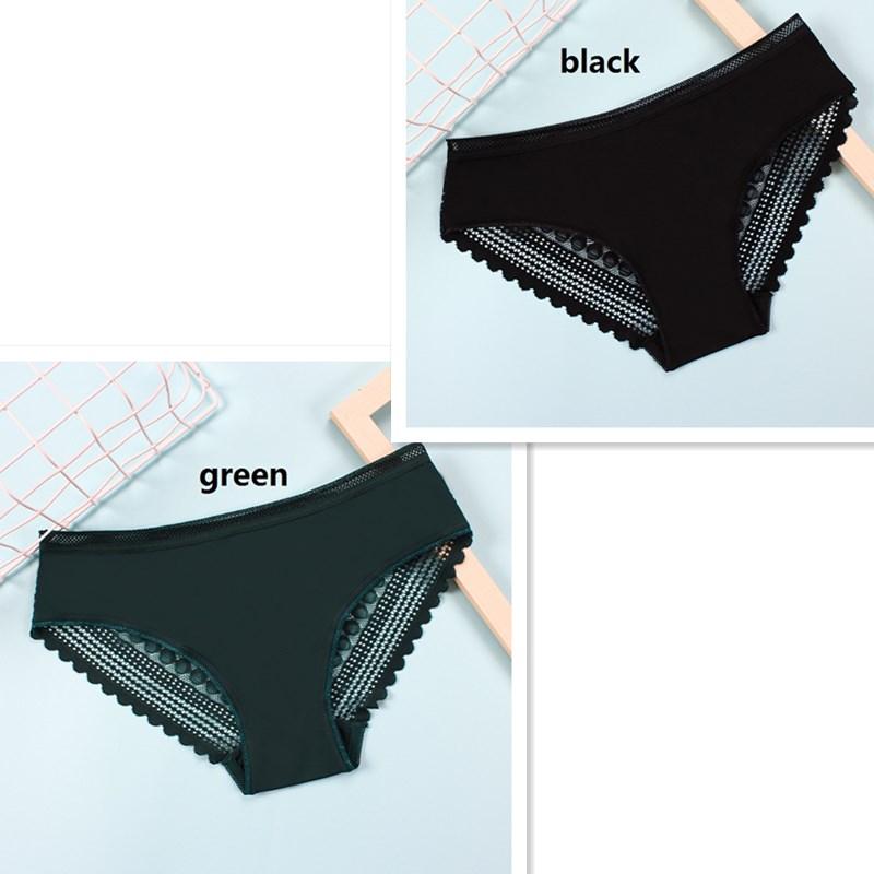 Low Waisted Women's Triangle Panties Ice Silk Stripes Seamless Large Size Sexy Lace Transparent Underwear