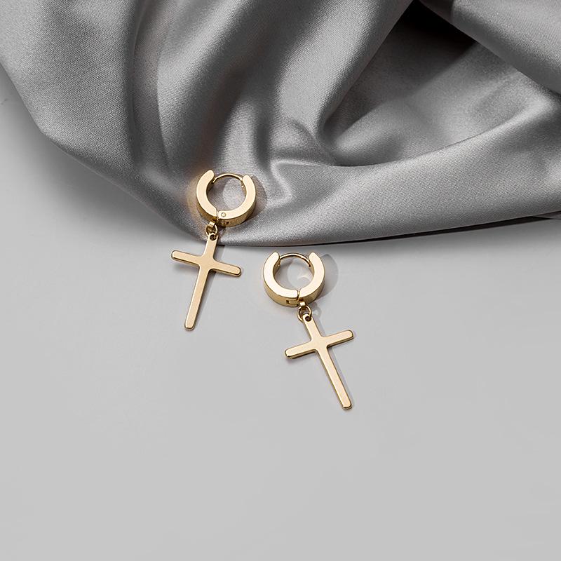Korean Stainless Steel Cross Clip-On Earrings - Unisex, No Piercing Needed