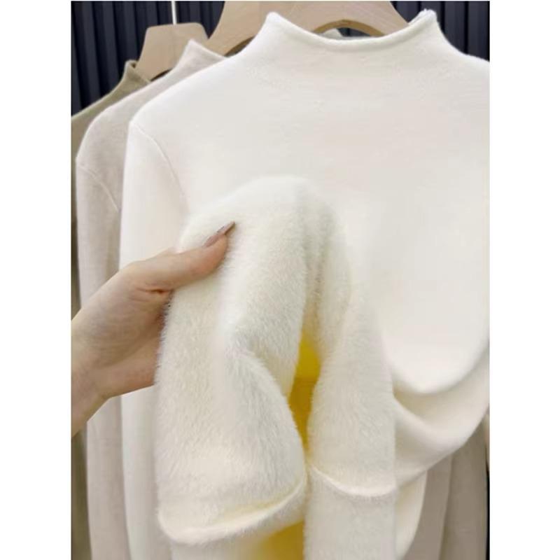 Roční výběr: Krémový pletený top s polovičním vysokým límcem a dlouhým rukávem - Všestranný dámský svršek pro podzim/zimu