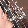 Fashion Y2K Waist Belts Rivet PU Leather Women Gothic Belts Carved Needle Buckle Punk Hip Hop Belt