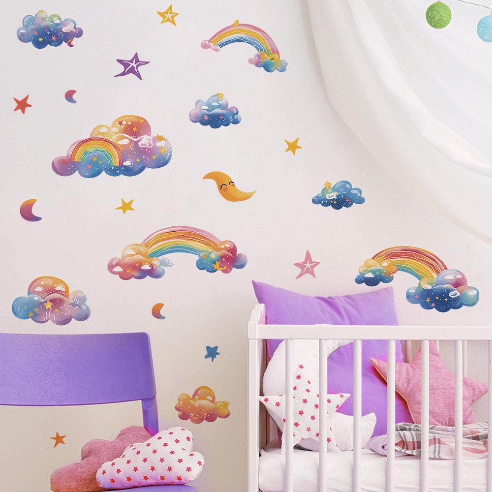 Rainbow Star Cloud Wall Sticker Self-Adhesive Removable for Kids Bedroom Kindergarten Background Wall Decoration