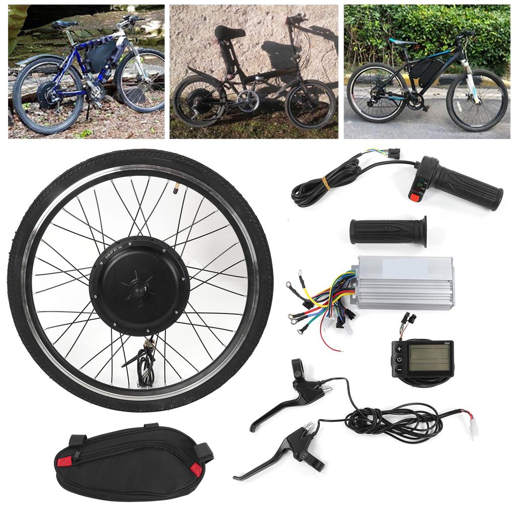 26in Front Wheel Electric Bicycle Motor Conversion Kit Powerful with Gauge LCD Display1500W 34mph