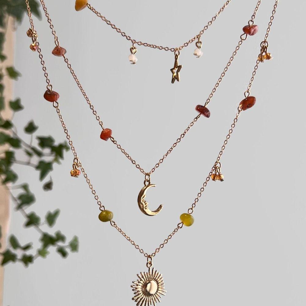 Pendant Clavicle Chain Women Sun Moon Star Bowknot Clavicle Necklace  Vacation