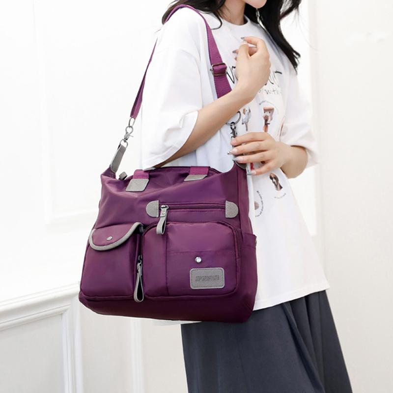 Women Multifunction Shoulder Messenger Bag Nylon Crossbody Bags Water-Repellent Handbags Large Capacity Travel Tote Bags