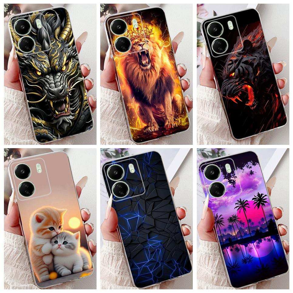 Cool Style Tiger Dragon Pattern Phone Case For Xiaomi Redmi 13c 4G 13c 5G Redmi13 Clear Soft Silicone TPU Back Cover Transparent
