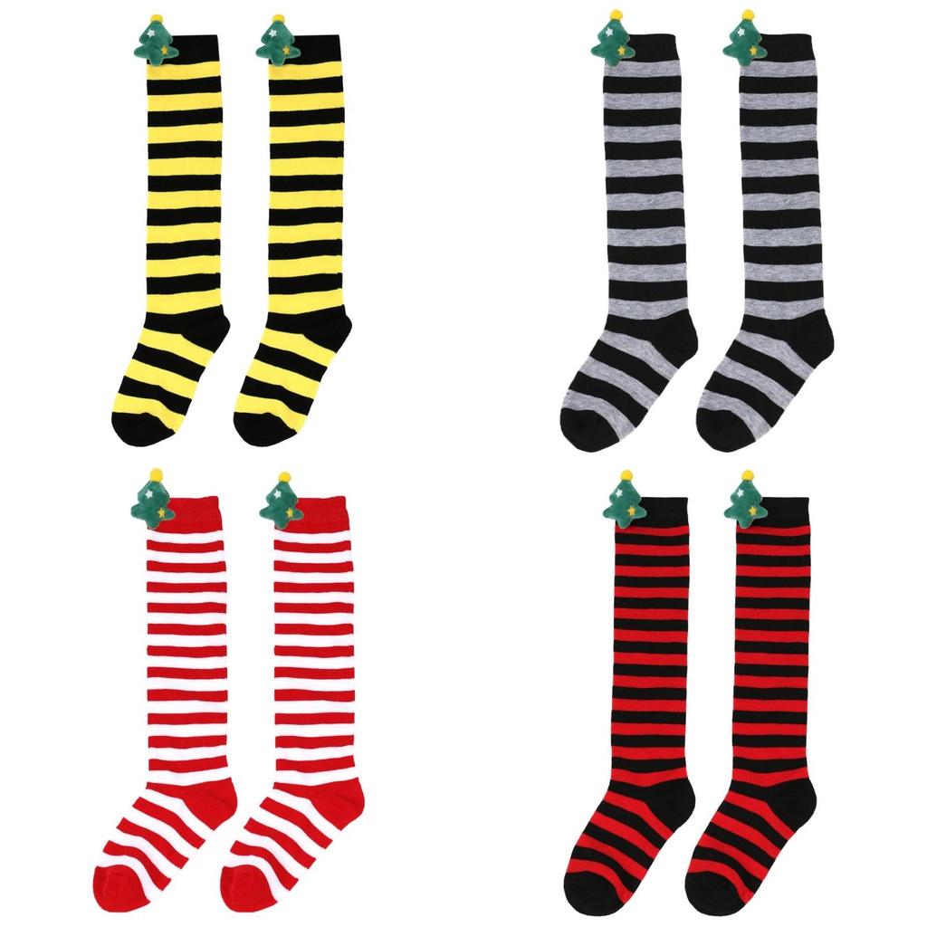 Cute Plush Christmas Socks For Kids Over The Knee Striped Cartoon Toy Socks