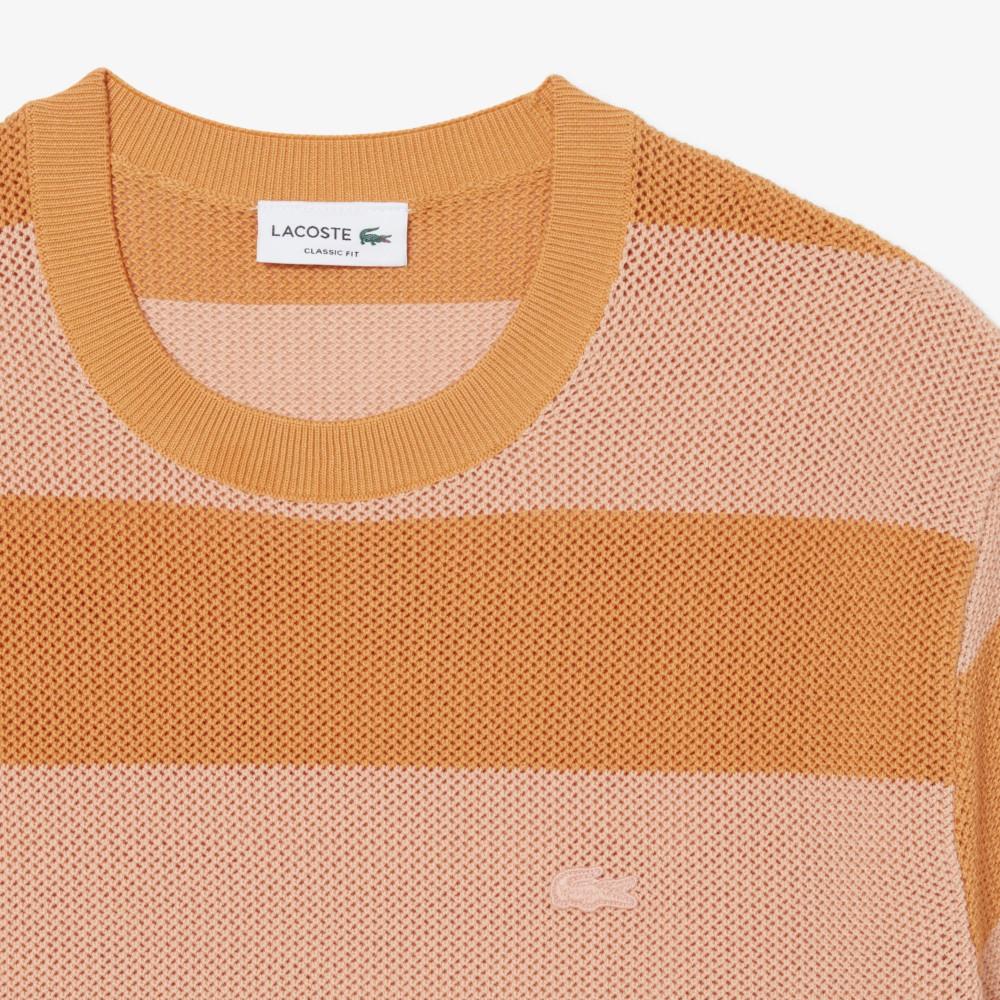 [lacoste] Men's Bold Stripe Short-Sleeve Crewneck Pullover AH0609-56G4HI
