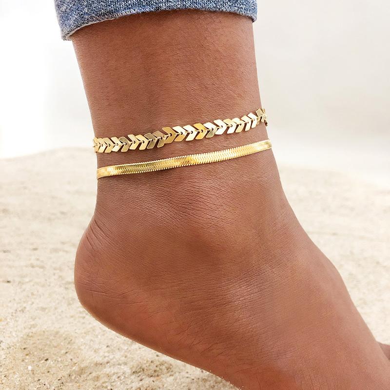 Gold Color Anklets for Woman, Stainless Steel Chain Bracelet On The Leg, Summer Holidays Beach Foot Gift Jewelri Young Girls