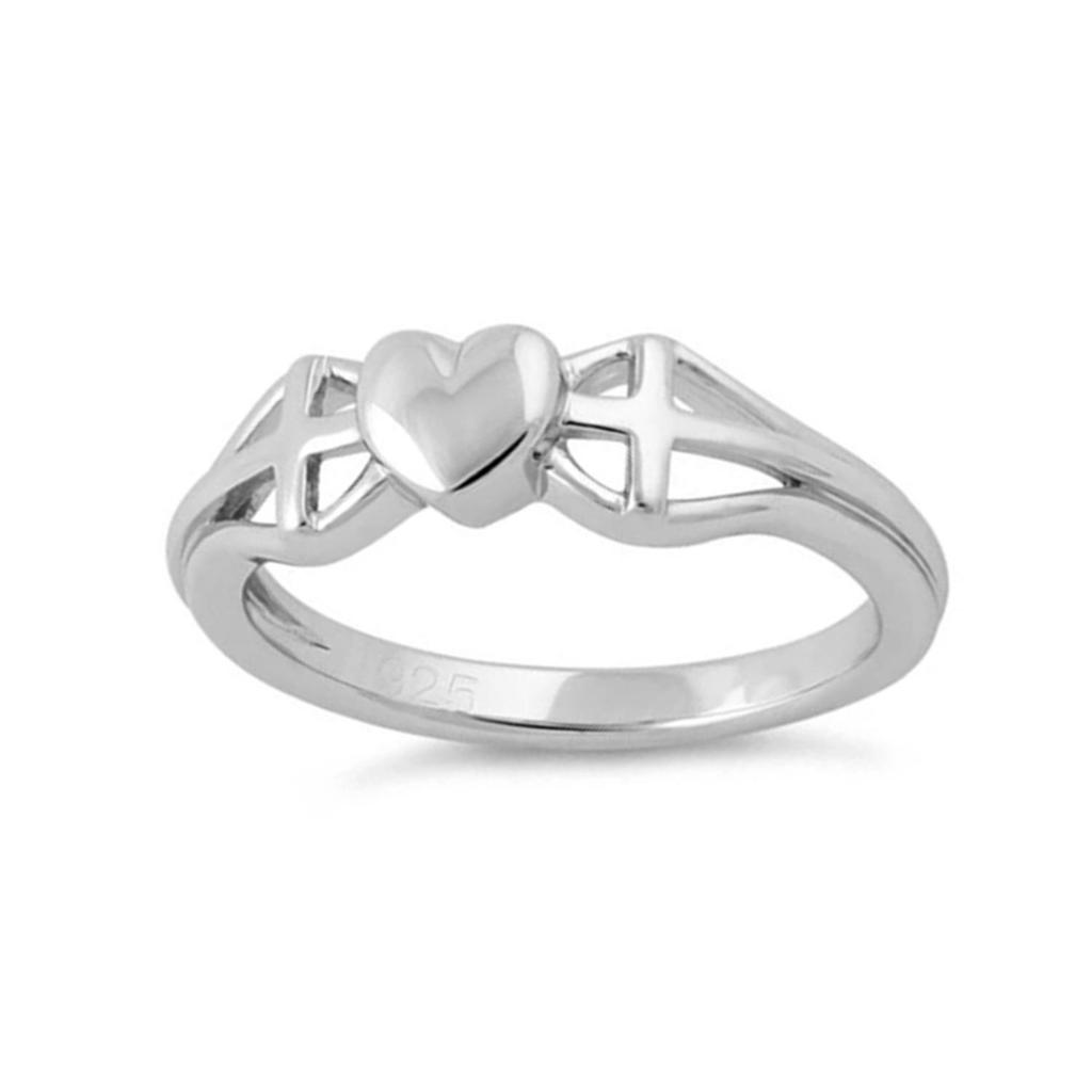 925 Sterling Silver Cross and Heart Women Ring