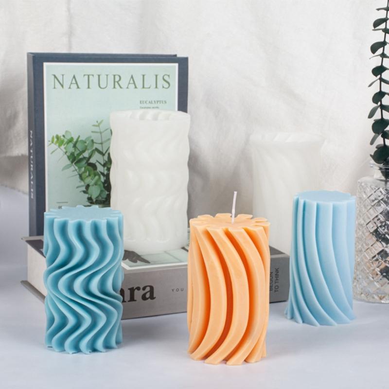 3D Geometric Cylindrical Silicone Candle Mold Handmade DIY Aromatherapy Candle Wax Clay Craft for Home Wedding Dinner