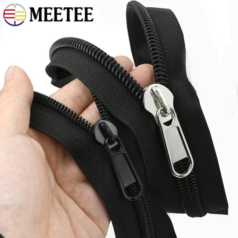 5/10M Meetee 3# 5# 8# 10# Czarne nylonowe zamki spiralne + suwak do szycia ubrań Zamki błyskawiczne Główka Zapięcie Naprawa zamka błyskawicznego Akcesorium DIY