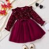 Girls Long Sleeve Velvet Dress Star Print Princess Style 3-8 Years Old Kids