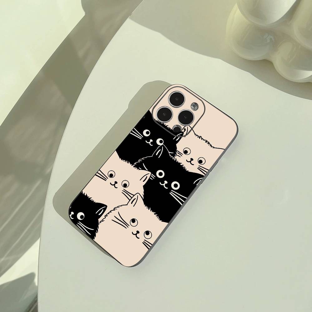 cartoon cats   Phone Case For iPhone 17,16,15,14,13,12,11 Pro Max,16Plus,XS  Soft Black Cover