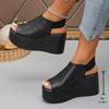 Fashion Summer Peep Toe Chunky Platform Sandals Women Back Strap Wedges High Heels Sandles Woman Thick Bottom Pu Leather Sandalias 35-43