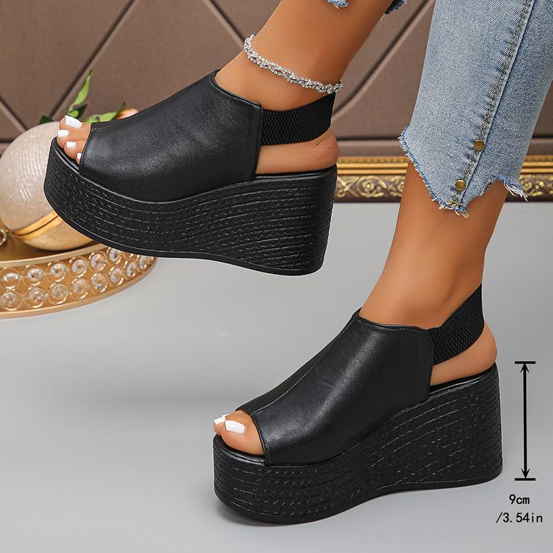 Fashion Summer Peep Toe Chunky Platform Sandals Women Back Strap Wedges High Heels Sandles Woman Thick Bottom Pu Leather Sandalias 35-43