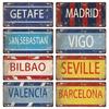 Spain City Metal Sign Licenses Plate Plaque Metal Vintage Tin Sign BARCELONA/MADRID/SEVILLE Flag Bar Pub Man Cave Club Poster