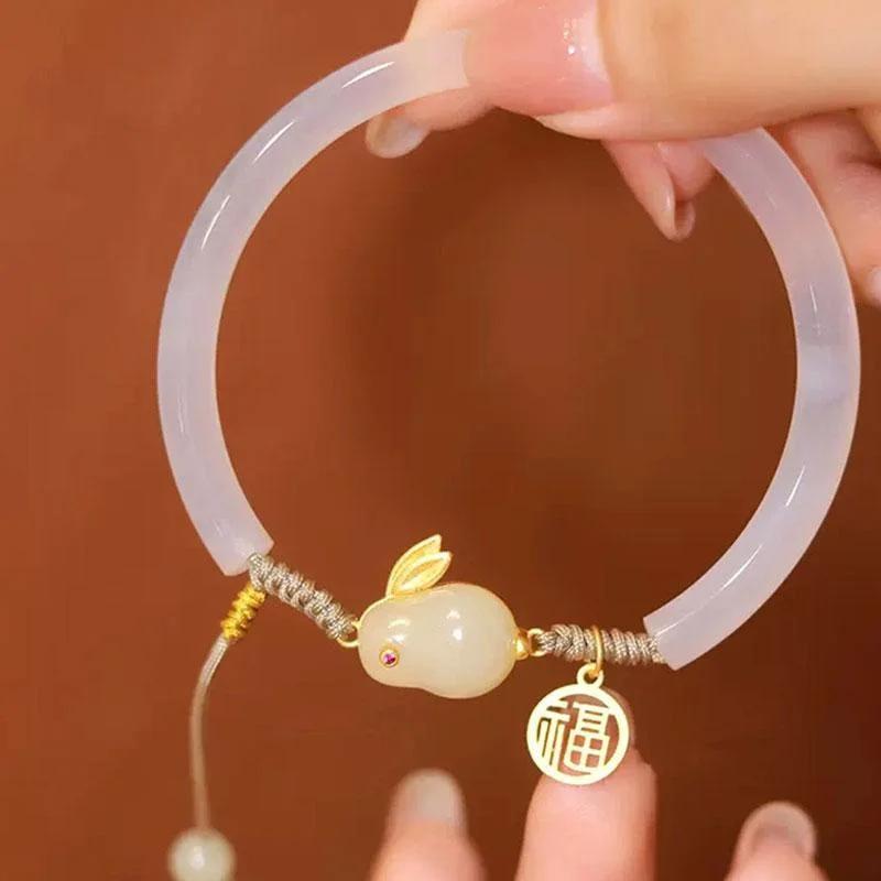 New Jade Rabbit Bracelet Weave Rope Adjustable Vintage Beads Bracelets Chinese Style Vintage Hand Ornaments Jewelry Gifts