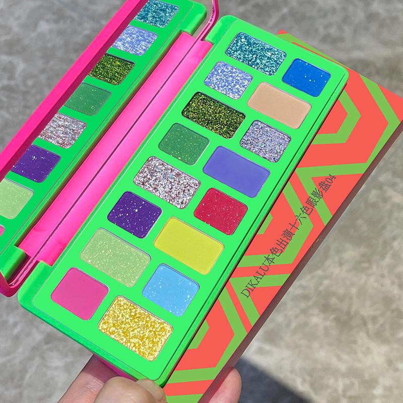 

DIKALU 16-Color Playful Eyeshadow Palette: Stealing Hearts Edition with Vibrant Blue-Green Shades for Stage Makeup