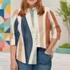 Women Plus Size Printed Collared Long Sleeve Shirt Button Front Curved Hem Pink Black White Gray