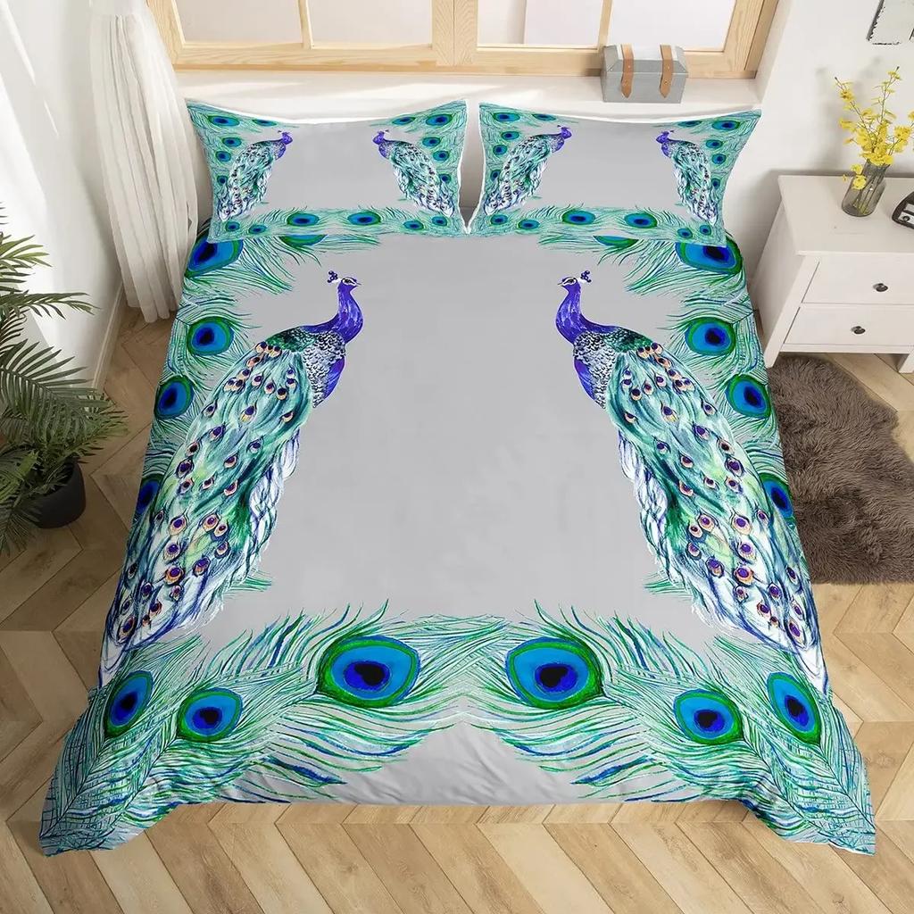 Peacock Comforter Cover Bohemian Duvet Cover Set Exotic Birds Animals Bedding Set Feather Floral Fresh Natural Bedspreads Cover