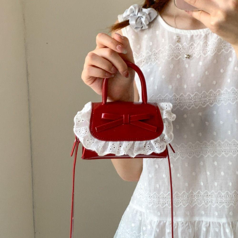 

Ruffle Bow Coin Purses Small Shoulder Bag Portable Crossbody Wallet Women білий