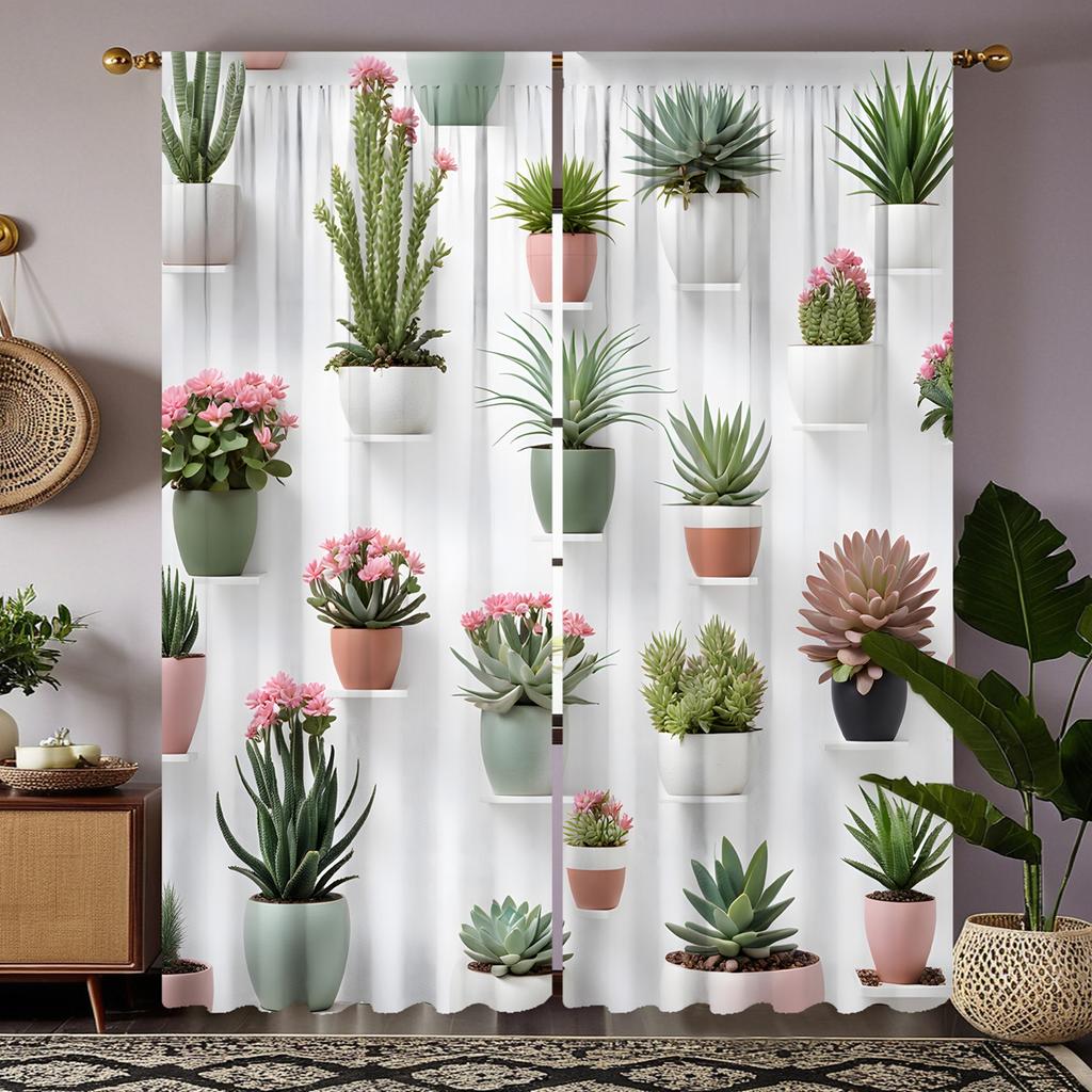 2pcs HD indoor pot pot Green plant decorative curtain Green digital printed curtain home decoration style decoration living r