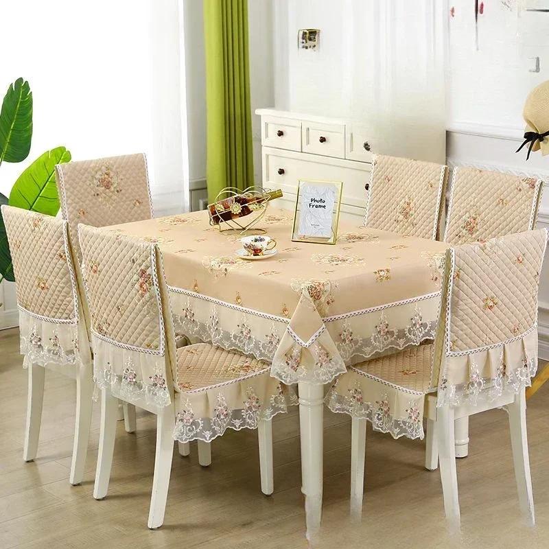 Light Luxury Wave Lace Stolsöverdrag Förtjockad Matbordsduk Kudde Europeisk stil Stor blomma Bordsduk Stolsöverdrag