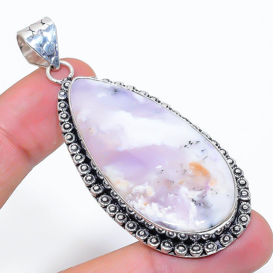 Dendrite Opal Gemstone Handmade 925 Sterling Silver Jewelry Pendant 2.64" SU-10700