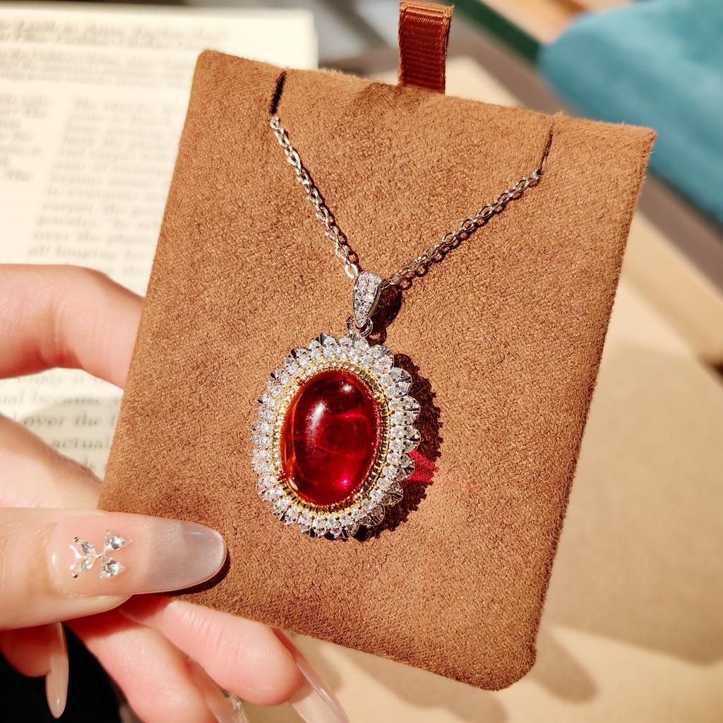 Light Luxury Pigeon Blood Ruby Set Exaggerated Pigeon Egg Zircon Necklace Pendant Colored Treasure Earrings Royal Blue Ring Woman