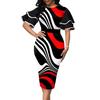 Women O-neck Layer Flared Sleeve Bodycon Dress Irregular Geometric Printing Hip Wrapped Office Lady Work Dress Workwear