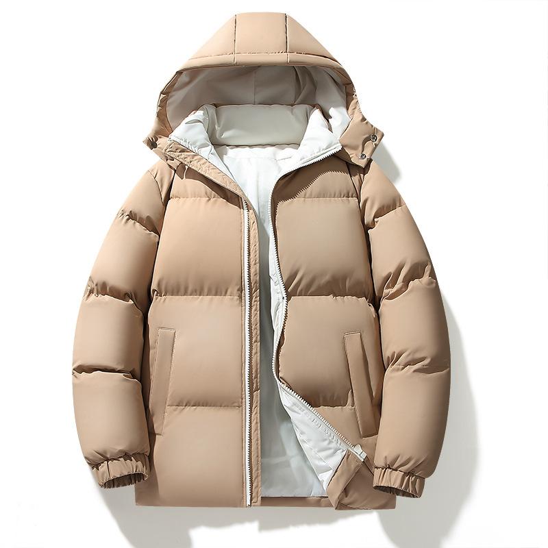New Winter Style Men's Fashionable Thickened Warm Bread Jacket Cotton Jacket Removable Hat Simple and Versatile