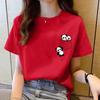 ZX Tee Women's Short Sleeve Summer Novelty T-shirt with Pocket Panda Cartoon Print Fashion Tops Loose T-shirt with Round Neck for Women