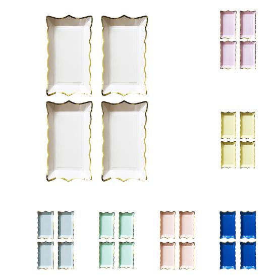 4Pcs/Set Disposable Fruit Plate Multifunctional Large Capacity Colorful Rectangular Disposable Tableware Plate for Picnic