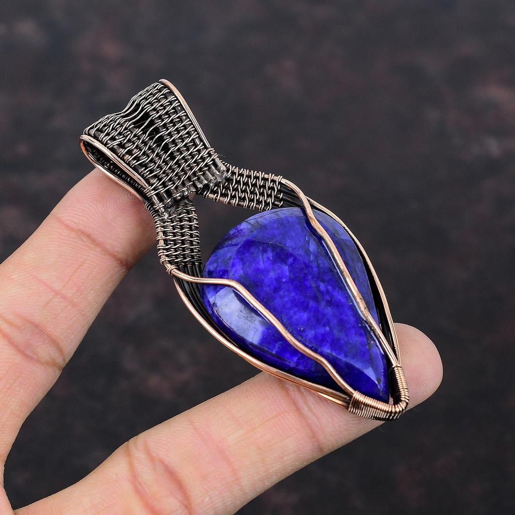 Faceted Blue Sapphire Pendant Copper Wire Wrapped Gemstone Pendant Handmade Copper Jewelry Designer Pendant Wire Wrap Jewelry Gift For Women