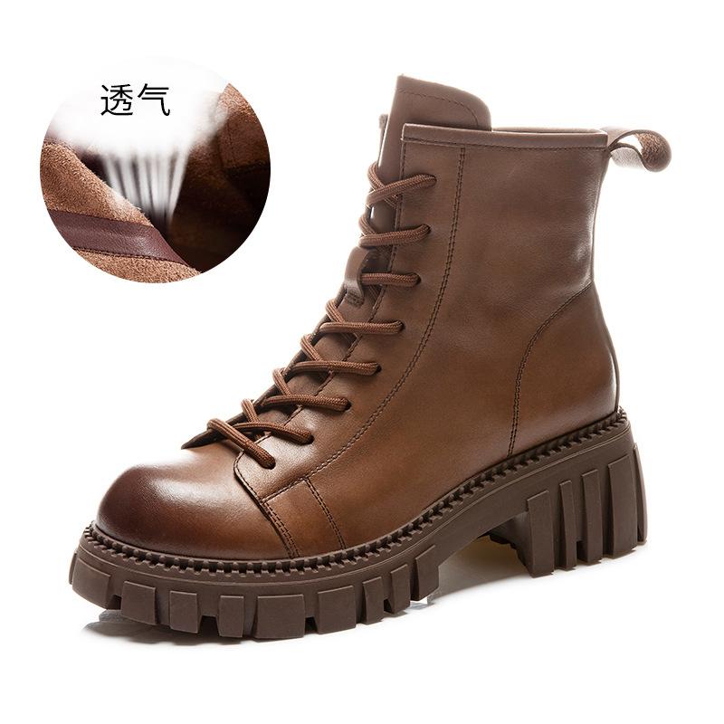 First Layer Cowhide Martin Boots Women's 2025 Autumn New Retro British Style Boots Women's Casual Platform Short Boots Korean