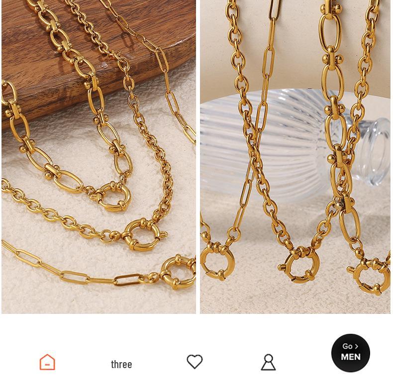 Europäische Retro 18K Gold Halskette für Damen - Hochwertiger schlichter Stil mit vielfältigen Designs und Edelstahlkette