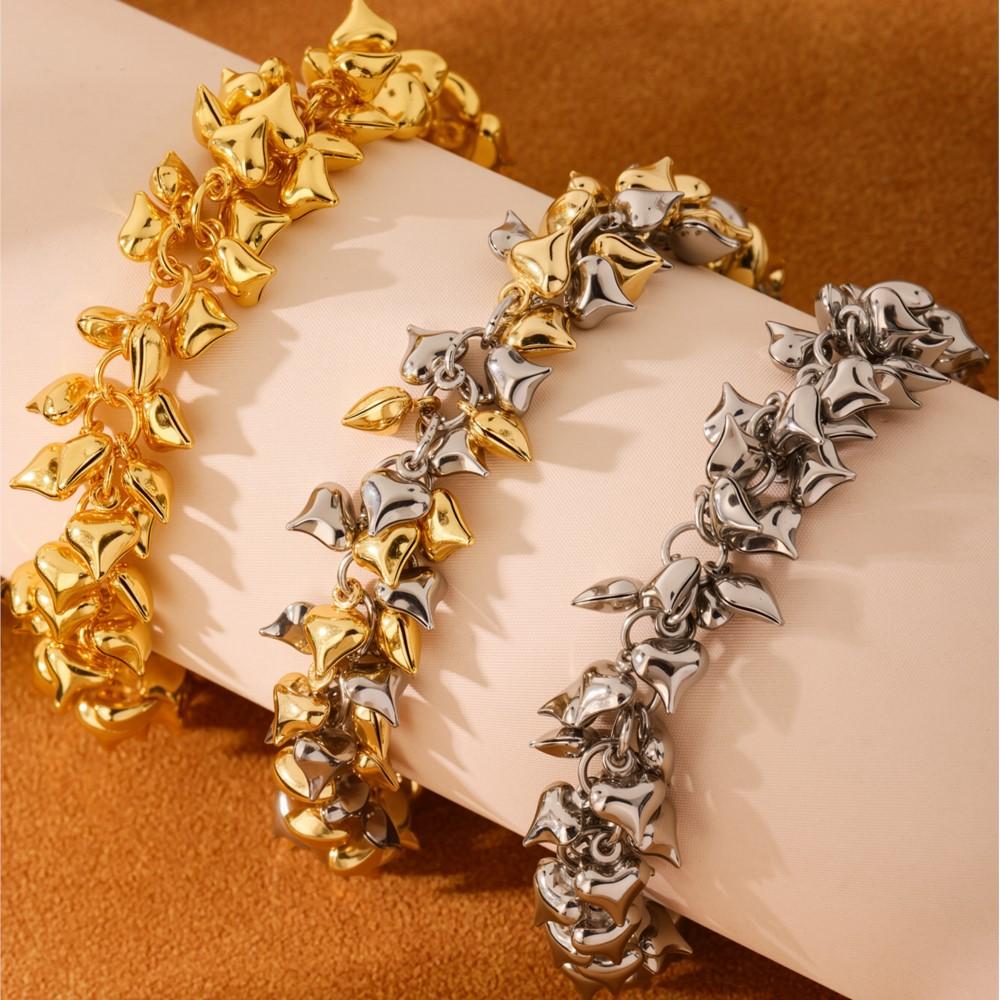Multi Heart Charms Bracelet In Stainless Steel With 18k Gold Plated Waterproof Non Tarnish Unique Chain Bracelets For Women
