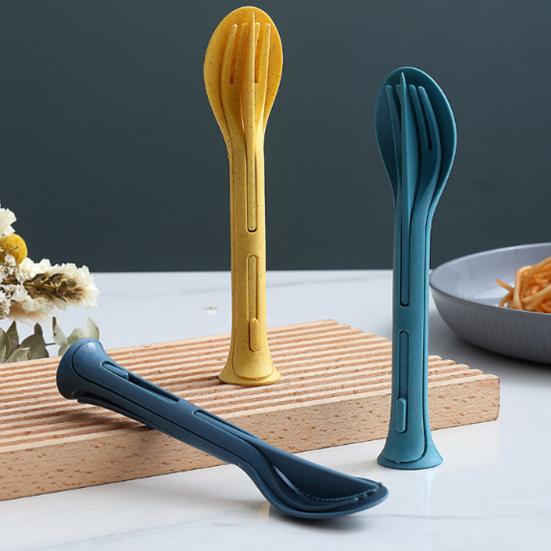 Yousheng 3-In-1 Portable Cutlery Set with Fork Spoon Cutter Food Grade Reusable Outdoor Camping Picnic Hiking Travel Nesting Flatware Utensils Kit