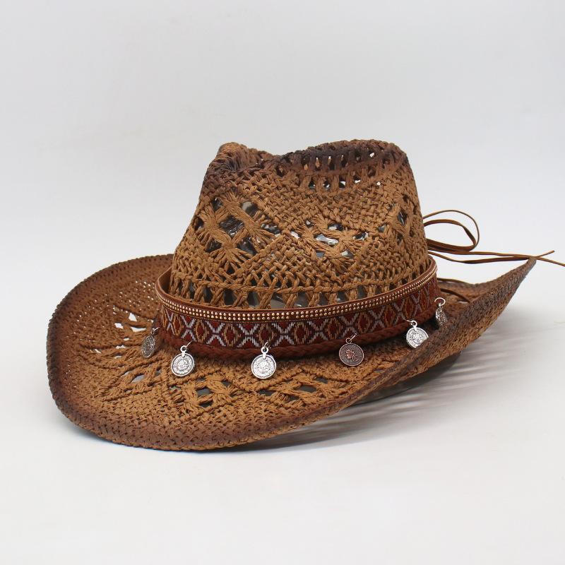 Eaves Popular Hand-Knitted Hollow Malan Seaside Sunshade Famous Style Sunscreen Hat Flanged Cowboy Hat