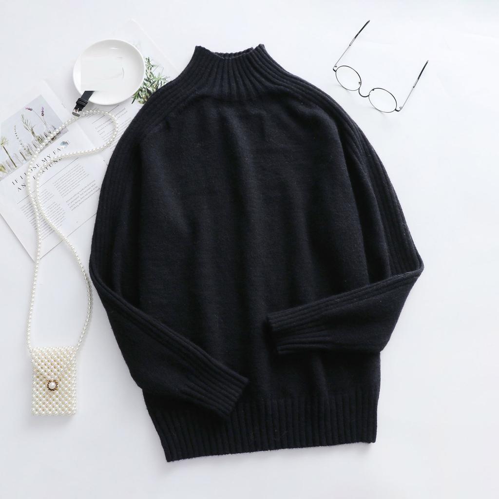 Women Casual Solid Color Pullover High Neck Long Sleeve Sweater Top