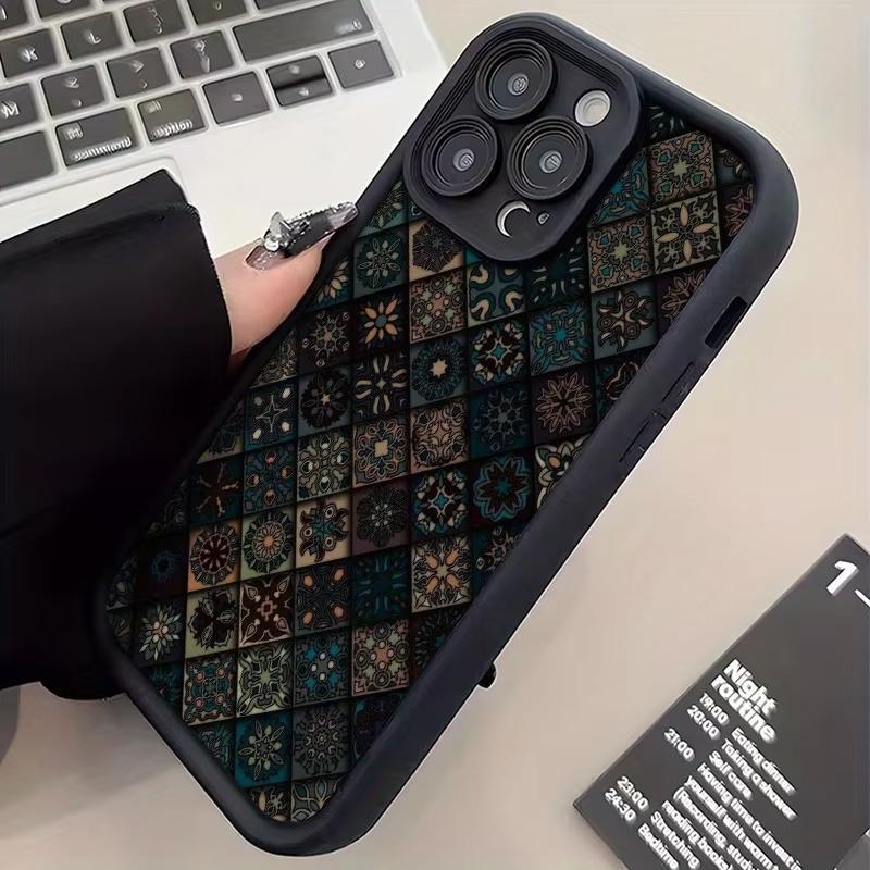 Vintage Ethnic Style Geometric Patchwork Pattern Matte Phone Case for iPhone 17 16 Pro Max 15 14 13 12 11 7 8 Plus XS X XR Cover