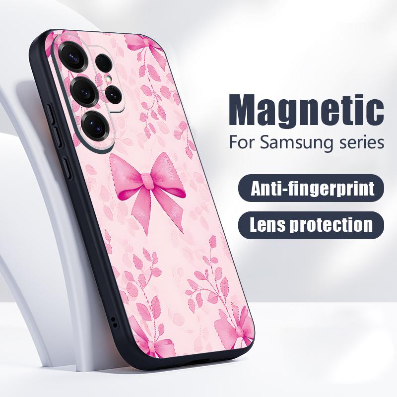 Cute Cartoon Bowknots Print Magnetic Case For Samsung S26 Ultra S25 Edge S24 FE S23 S22 Plus A54 A15 A35 A55 A16 A36 A56 A17 A37 A57 5G Matte Cover