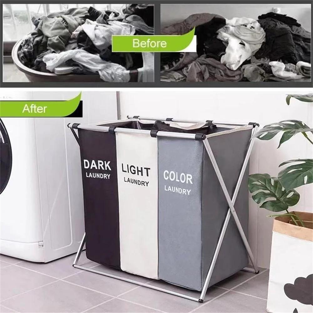3 Izgaralı Çamaşır Sepeti Katlanabilir Kirli Çamaşır Düzenleyici Banyo Su Geçirmez Saklama Sepeti Büyük Çamaşır Sepeti Üç Izgaralı Yeni