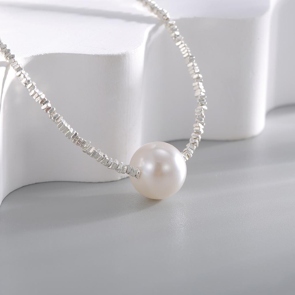 925 silver a few taels of broken silver, square necklace, female irregular broken silver, freshwater pearl, premium sense collarbone chain