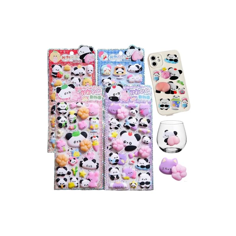 Cute 3D Squishy Panda Butt Stickers, Puffy Paw Prints, 3D Squishy Stickers, 2-Pack/4-Pack Set, 3D Marshmallow Butt Stickers, Convex Design, Fluffy,